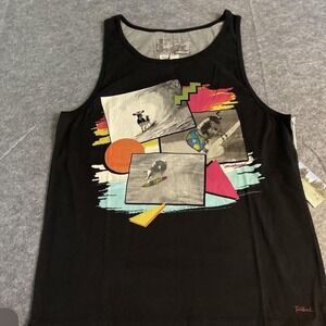 Toddland Mens Surfing Cow Tank Top Black Cowabunga Graphic‎ Cotton Size 1 NWT